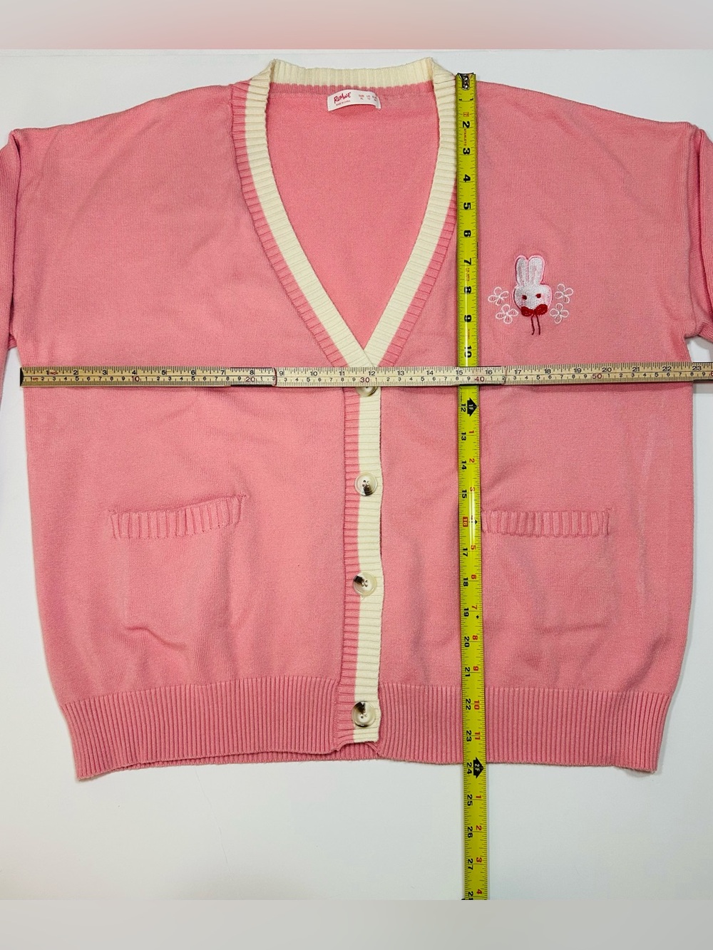 ROMWE Pink Bunny Embroidered Cardigan XL Coquette Kawaii Balletcore Sweater Chic - Picture 3 of 12